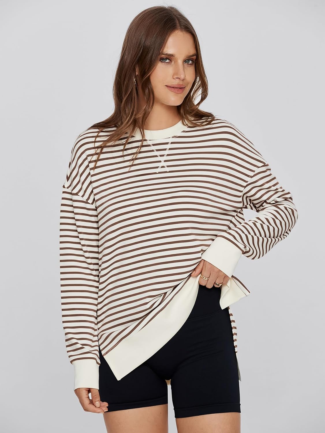 Simplee Womens Oversized Striped Sweatshirt Casual Long Sleeve Crewneck Loose Trendy Pullover Tops Fashion Clothes 2026
