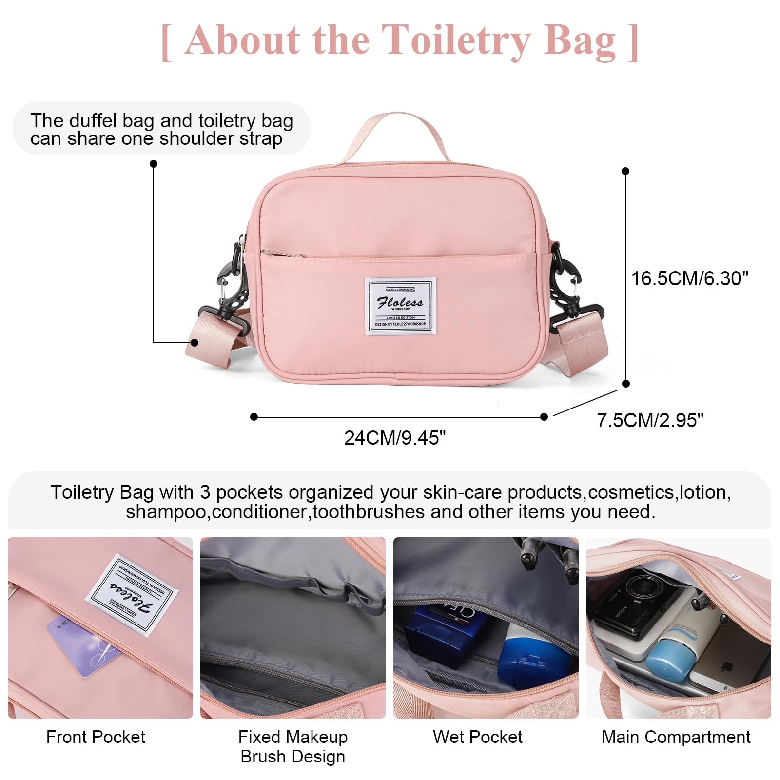 Borsone da Viaggio Donna, Bagaglio a Mano Borsa da Viaggio con Scomparto per le Scarpe, Borsa Sportiva Borsone da Palestra Grande, Borsa da Weekend, Borsa per Ospedale,C3 rosa