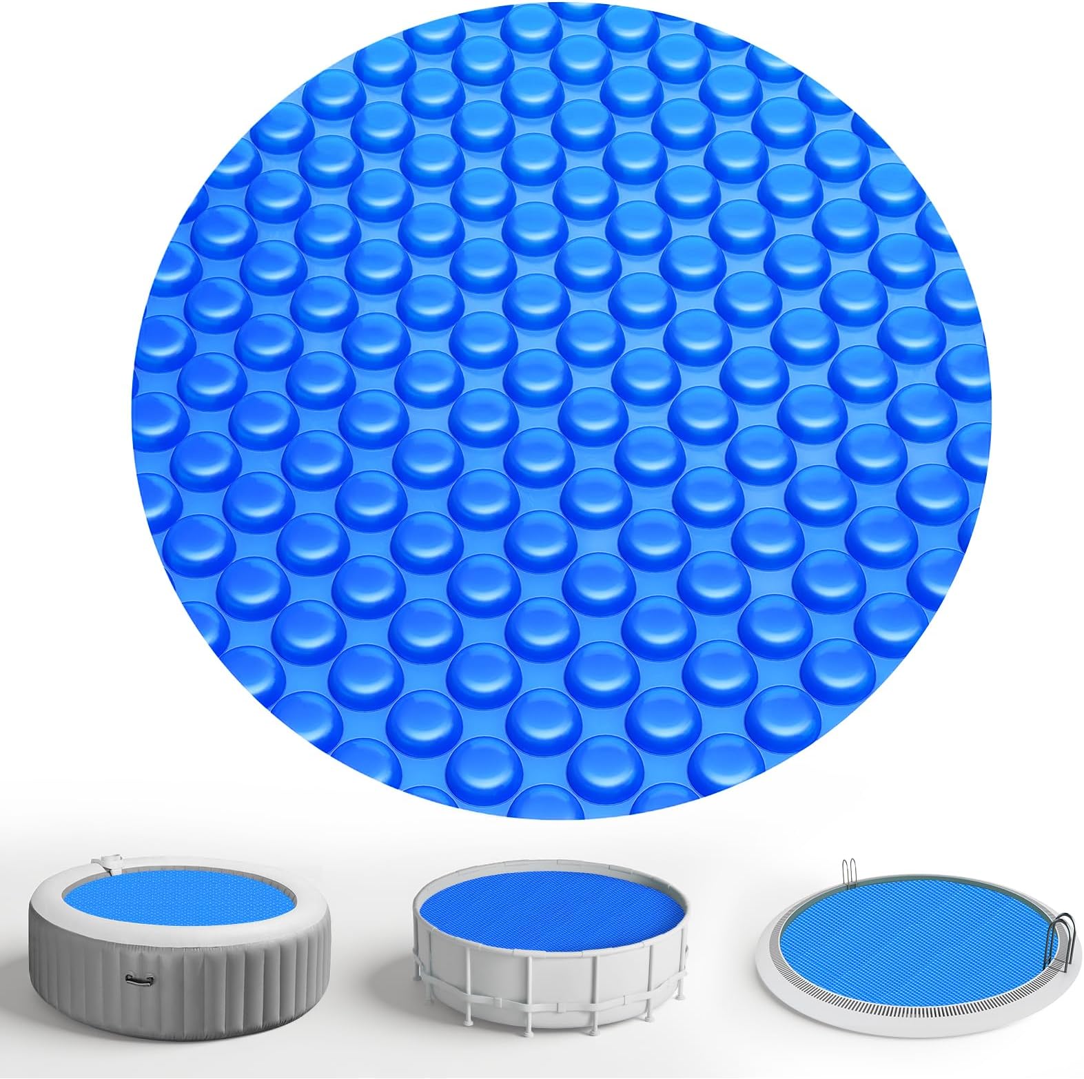Solar Pool Cover 8 Ft Diameter Round Solar Blanket for Above Ground Inground Pools, Hot Tub SPA Bubble Wrap Pool Protector, 12 Mil Circle Thermal Covers Floating Blanket Mat for Swimming Pools