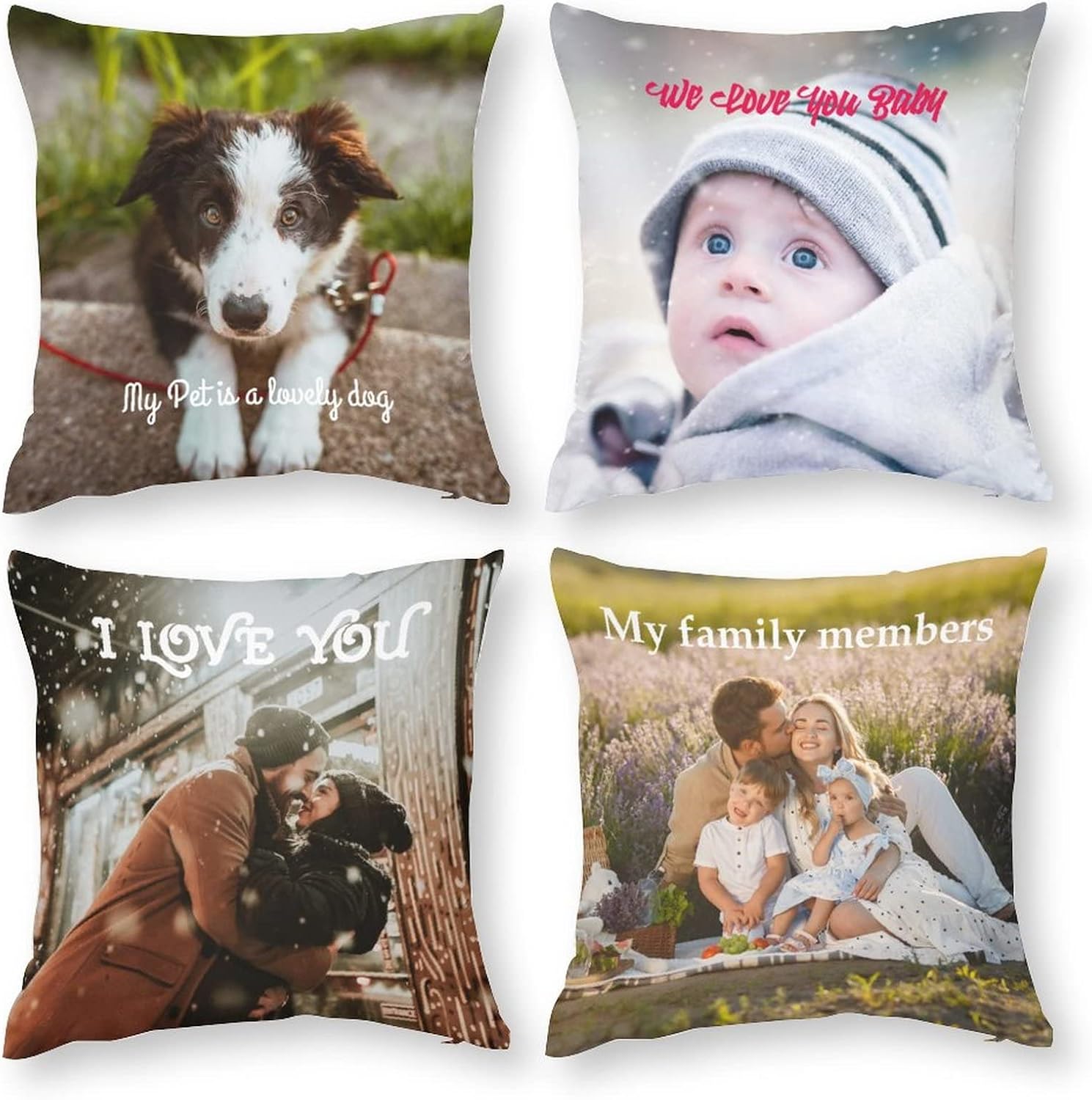 WAYABO Custom Photos Or Text Pillow Cases Throw Pillowcases Home Decor Personalized Decorative Keepsake Gifts 4pcs 20"x20"