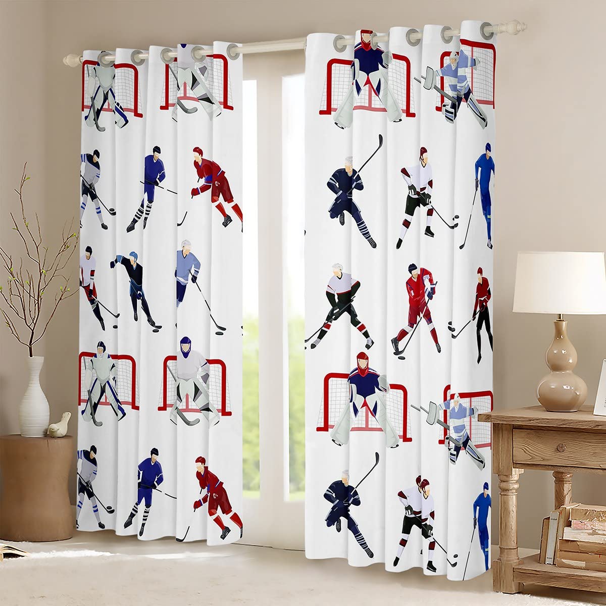 Feelyou Ice Hockey Window Curtains Kids Sports Event Curtains for Bedroom Living Room Hockey Player Window Drapes Decor Window Treatments (2 Panels, 38 x 45 Inch)