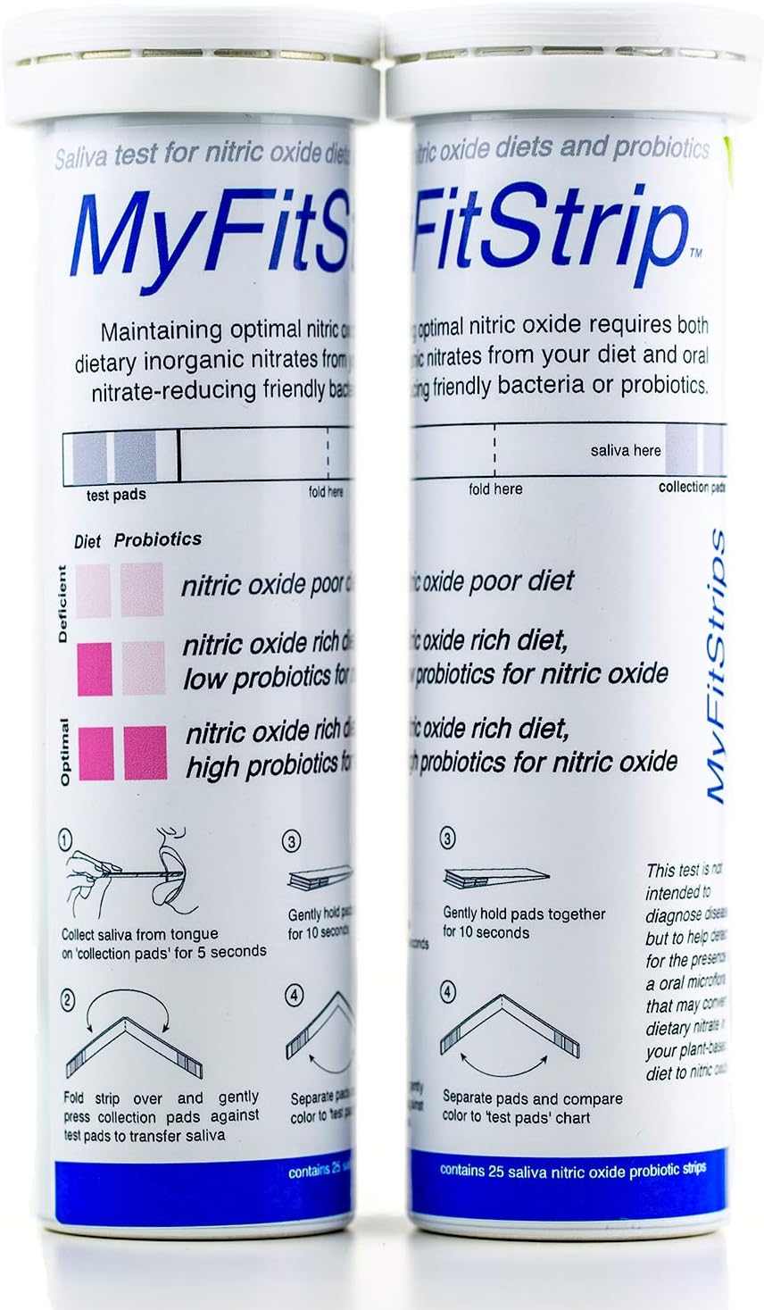 Nitric Oxide Test Strip - Track Both Prebiotic Nitrate and Biomarker for Nitric Oxide by MyFitStrip - 25 Self Care Saliva Test Strip