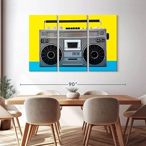 Miniatura 7 de ElephantStock - Retro Silver Boombox Wall Art - Horizontal Multi Panel Canvas - 3 Piece Living Room Wall Decor - Photography Music Multi Piece Wall