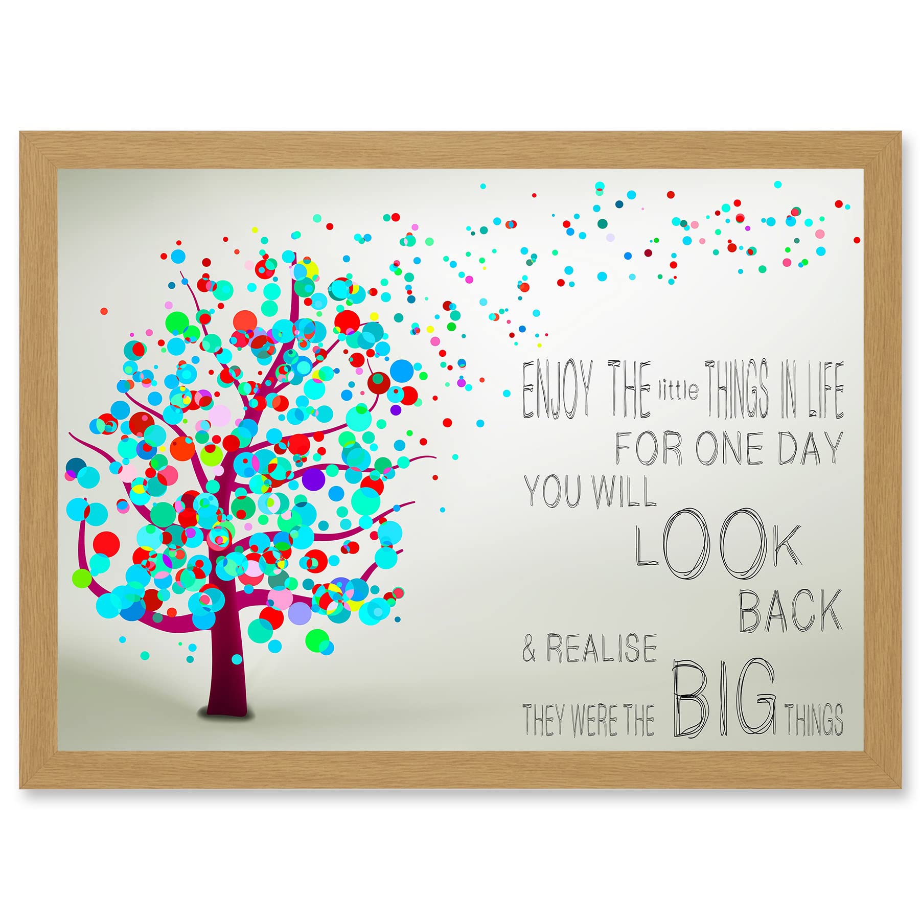 Artery8 Enjoy Little Things Life Bubble Tree Quote Typography A4 Artwork Framed Wall Art Print