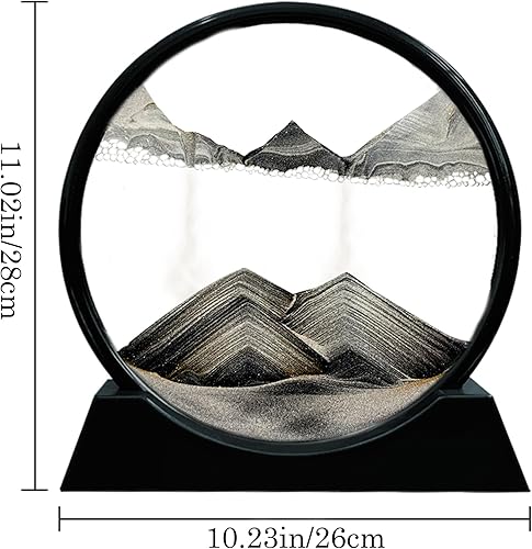Miniatura 19 de ANBOER - Marco redondo de vidrio con arena movediza diseño 3D de mar profundo, paisaje de arena relajante para escritorio, hogar, oficina, trabajo