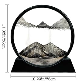 Aoderun Moving Sand Art Picture Round Glass 3D Deep Sea Sandscape in Motion Display Flowing Sand Frame Relaxing Desktop Home Office Work Decor (12, New Black)