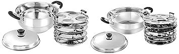 Amazon Brand - Solimo Stainless Steel Induction Bottom Multi Kadai with 5 Plates & Stainless Steel Induction Bottom Multi Kadai with 6 Plates Combo