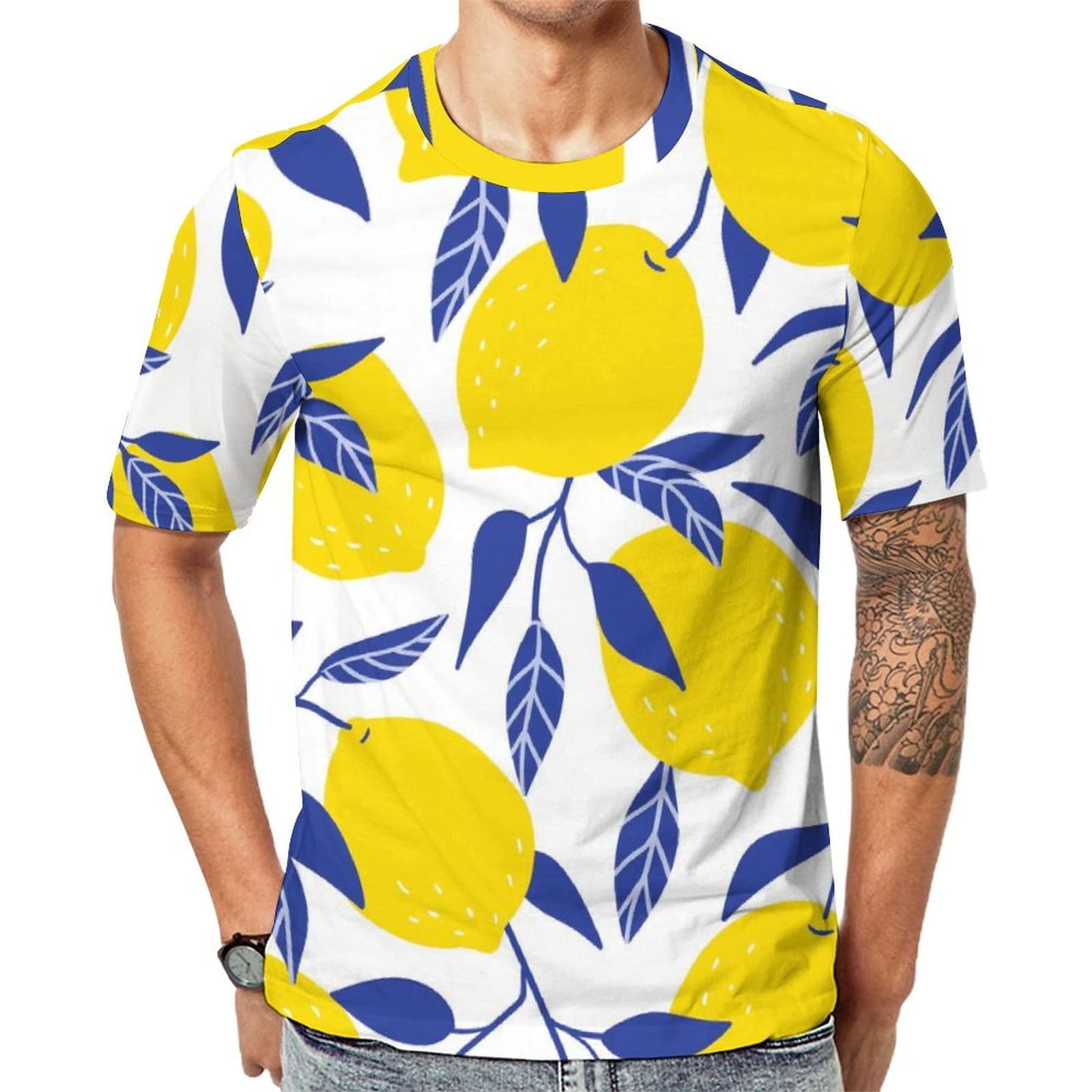 Lurnise Men's Multi1 ’S T Shirt Lemons Fruit Pattern Short Sleeves Tshirt Crew Neck T-Shirt For