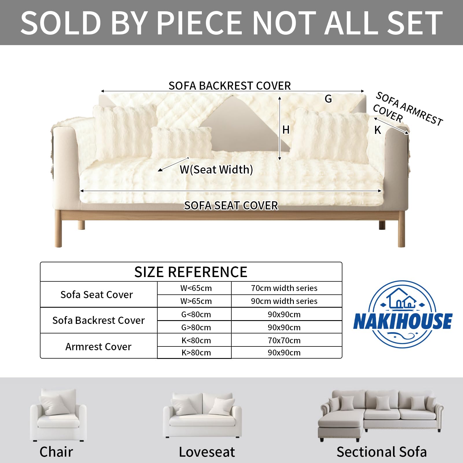 NAKIHOUSE Cream Rabbit Plush Sofa Covers 1 2 3 4 Seater - Image 4