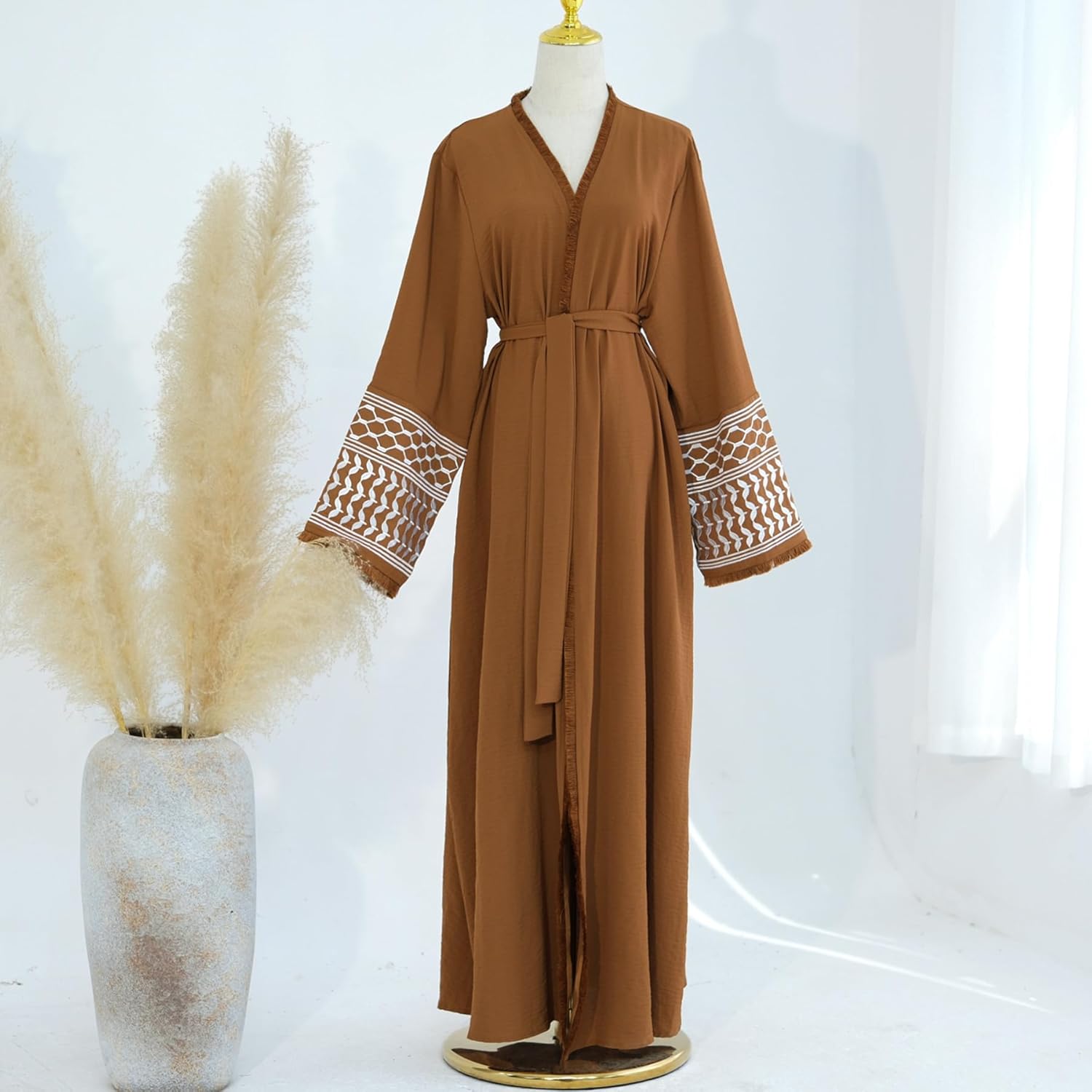 Women Abaya Muslim Prayer Dress Embroidered Sleeves Cardigan Kaftan Islamic Dubai Robe Casual Modest Abaya Dress