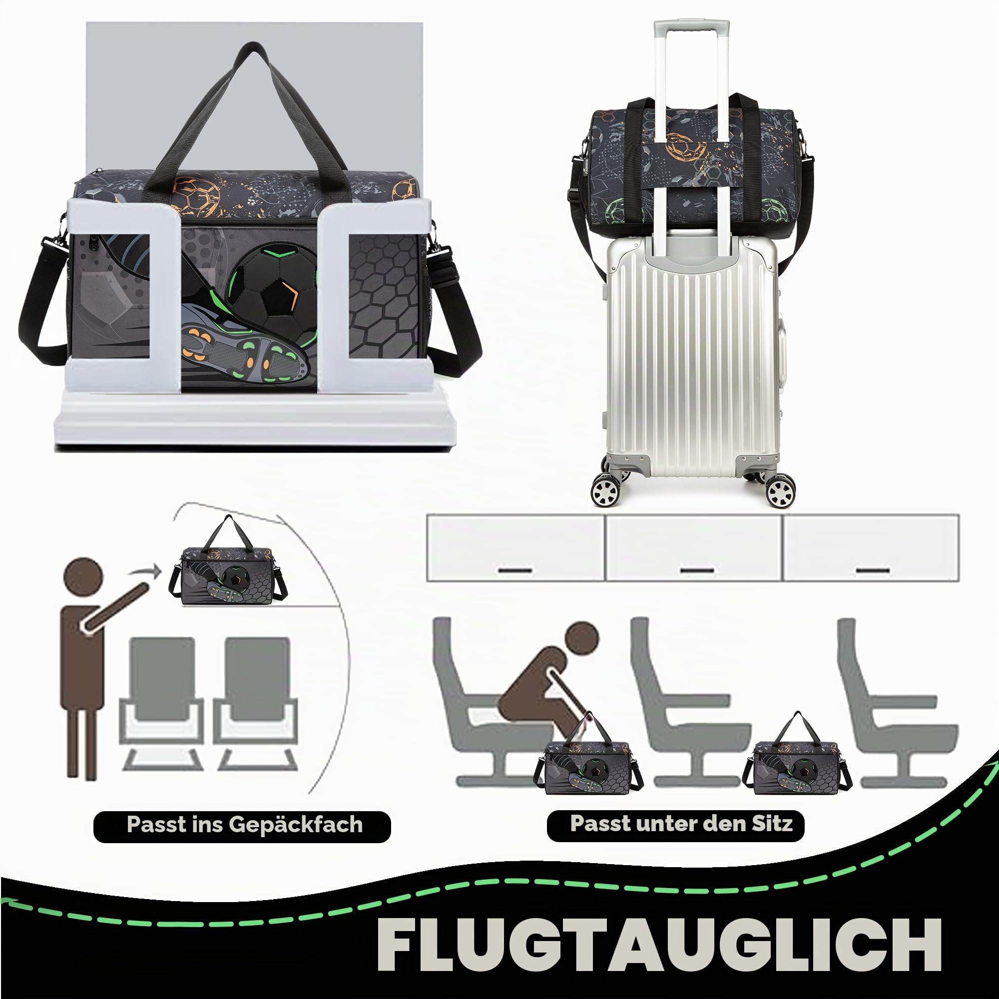 HTgroce 3 teiliges Kinderkoffer, Kindertrolley mit Sporttasche Kinder,Handgepäckkoffer Reisekoffer für Jungen
