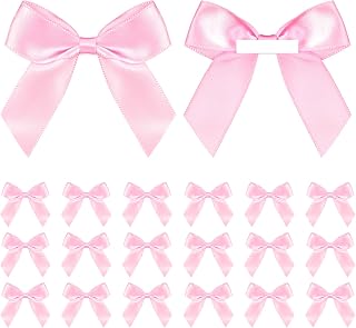 Pink Bow Satin Ribbon for Craft 2" Self Adhesive Premade Mini Bows for Gift Wrapping Crafts, Sewing, Scrapbooking, Weddings, DIY Party Baking Decoration - 50 Counts