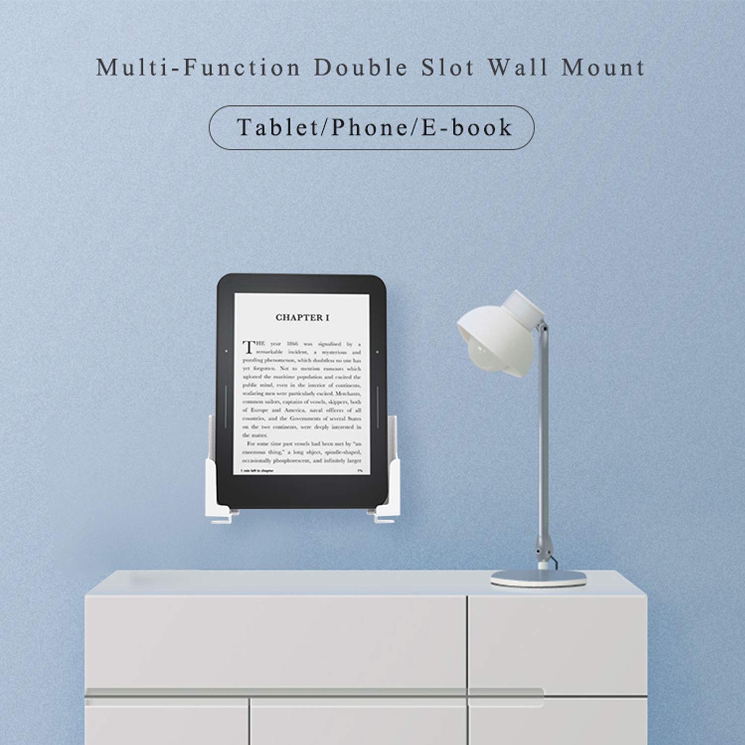Soporte de pared universal para tablet, smartphone, lector electrónico, soporte para control remoto, se adhiere a la pared, se adapta a iPad, Samsung, Google Surface, adhesivo 3M o tornillos