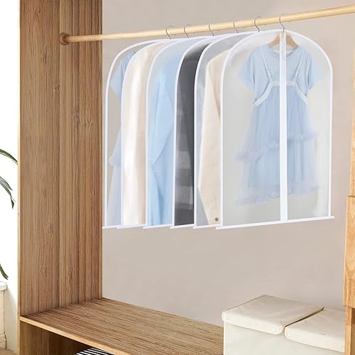 Miniatura 10 de Bolsas de ropa de 60 pulgadas para colgar ropa, bolsas de vestir para vestidos, cubierta de ropa larga, fundas translúcidas para armario con
