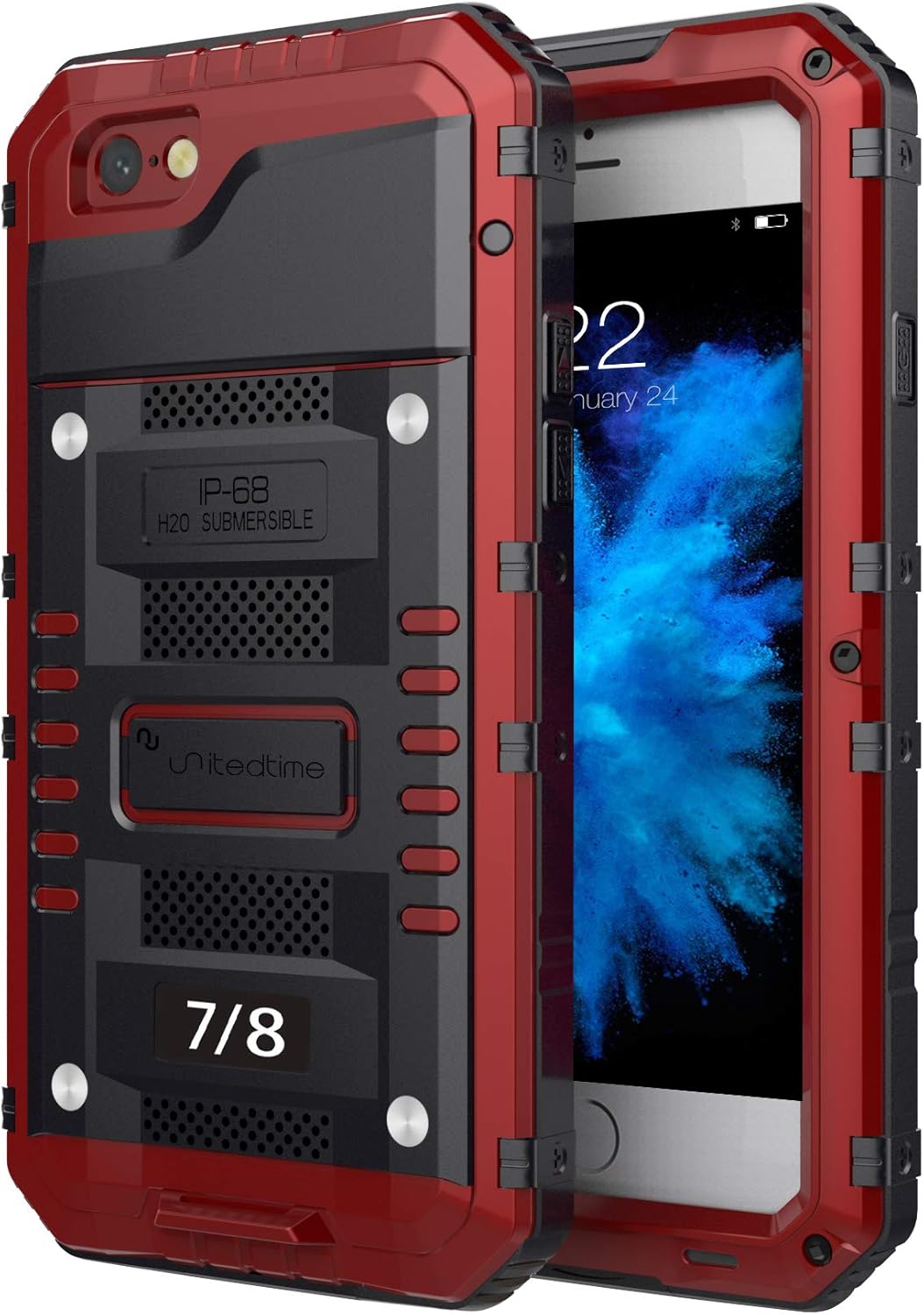 Suреr Chеар 🛒 Waterproof Heavy Duty Protective Case for iPhone 7 /iPhone 8 /SE 2020, 4.7” Inch with Aluminum Frame Body Rugged Hard Silicone, Military Grade with Built-in Screen Protector Drop Defend (Red)