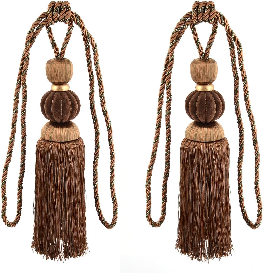 Nylon Household Window Voile Sheer Curtain Holdback Tie Back Tassel Pair Coffee Color (id: 780 0fd b72 288 ac9