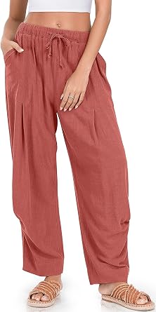TARSE Women Linen Baggy Harem Pants Summer Drawstring Casual Lounge Pant 2026 Beach Travel Vacation Clothes with Pockets