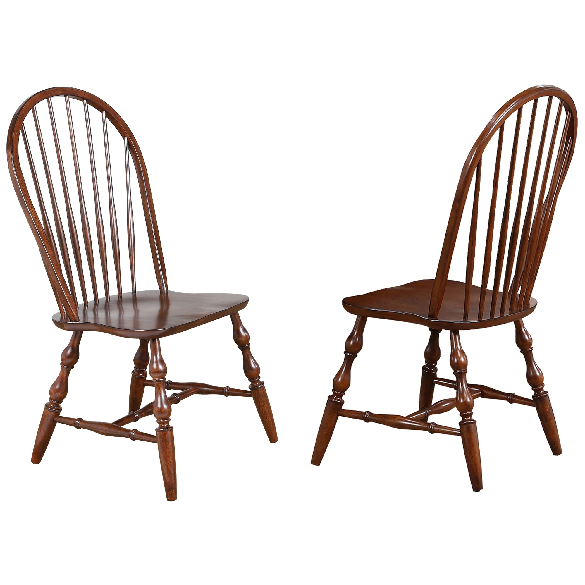 Sunset Trading Andrews Windsor Spindleback Dining Chair | Fully Assembled Kitchen Chair | Modern Farmhouse Minimalist Country Cottage| Chestnut Brown | Set of 2