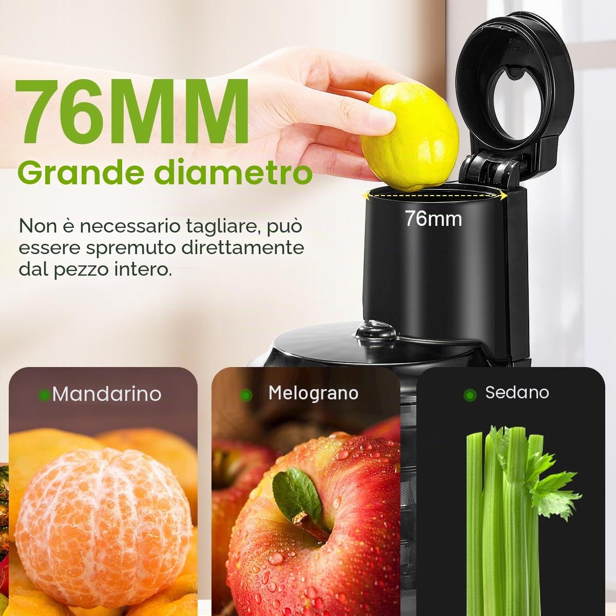 Wiltal | Slow Juicer | Estrattore di succo per verdure e frutta | Con apertura da 76 mm | Estrattore elettrico per frutta | Motore silenzioso | Facile da pulire | JC-280 | 150 Watt | Senza BPA |