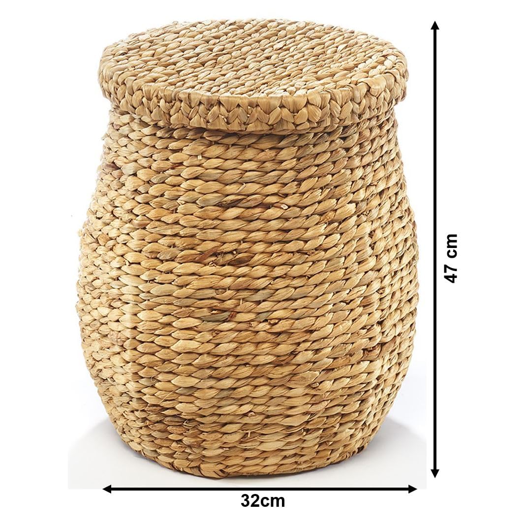 Kobolo Wäschekorb aus Wasserhyazinthe - Ø 32 cm H 47 cm - braun - geflochtener Aufbewahrungskorb mit Deckel - dekorativer Universalkorb für Wäsche, Spielzeug & Ordnung in Wohnräumen