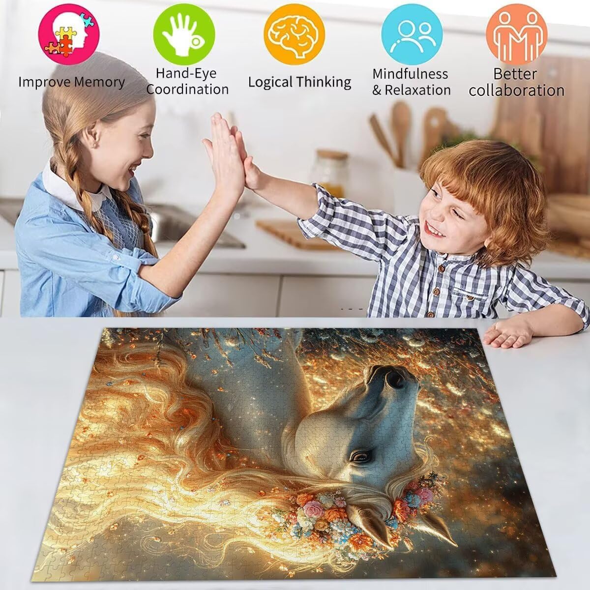 Pferd Puzzle für Erwachsene Kinder Anspruchsvoll 5000 Teile Impossible Klassische Puzzles Schwer Tier ab 8 9 10 Jahre Mädchen Jungen Jigsaw Kunst Educa, für Dekoration und Geschenke 105x156cm t-625