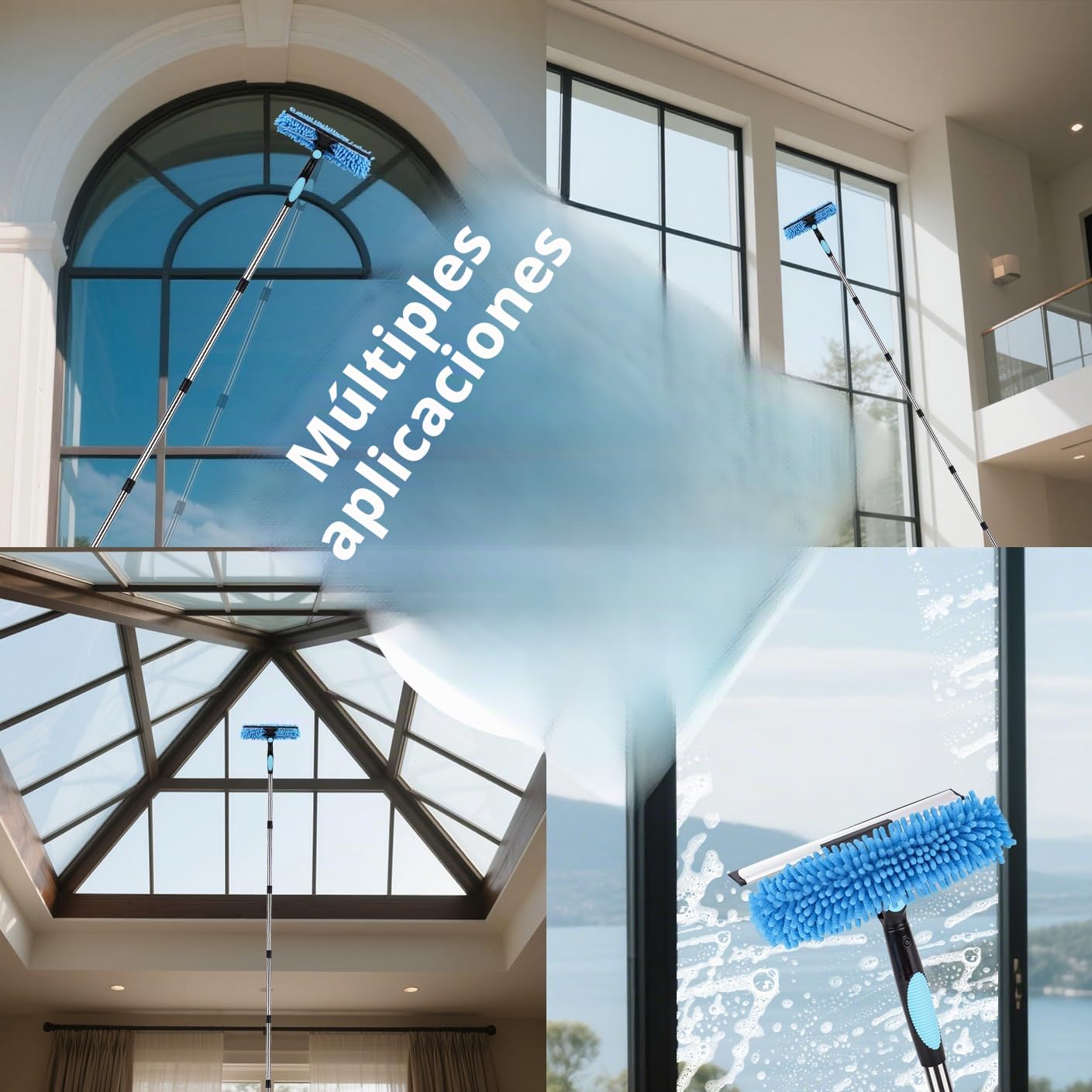 4.3m Limpiador de Ventanas Extensible, Equipo de Limpieza de Ventanas 2 en 1, Herramienta telescópica de Limpieza de Ventanas largas para Ventanas Altas de Vidrio de Coche, con 2 paños de
