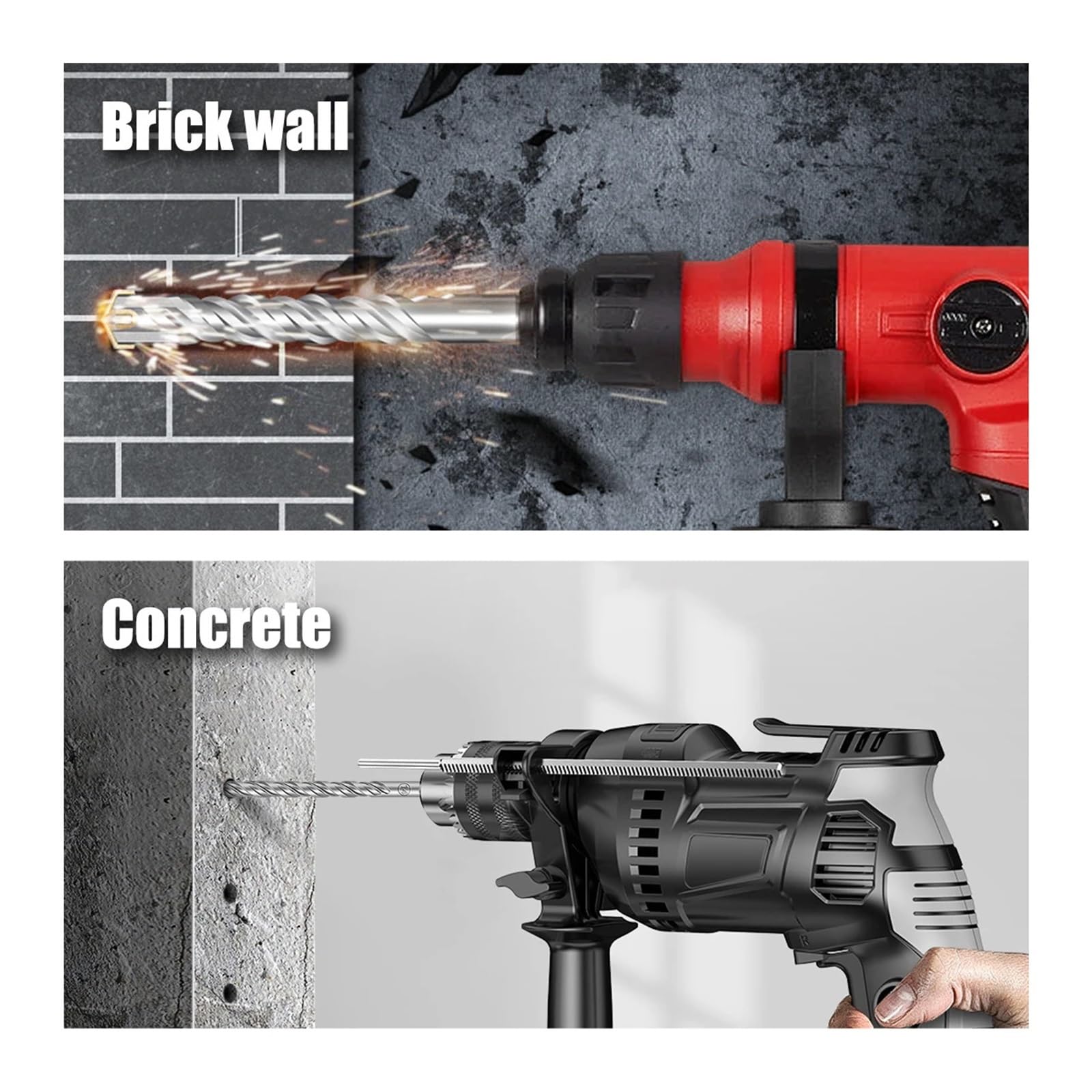 Broca de martillo eléctrico de aleación de 8-25 mm de diámetro, broca de impacto para hormigón a través de perforación de orificios de pared, accesorios de taladro eléctrico(200mm-7Pcs)
