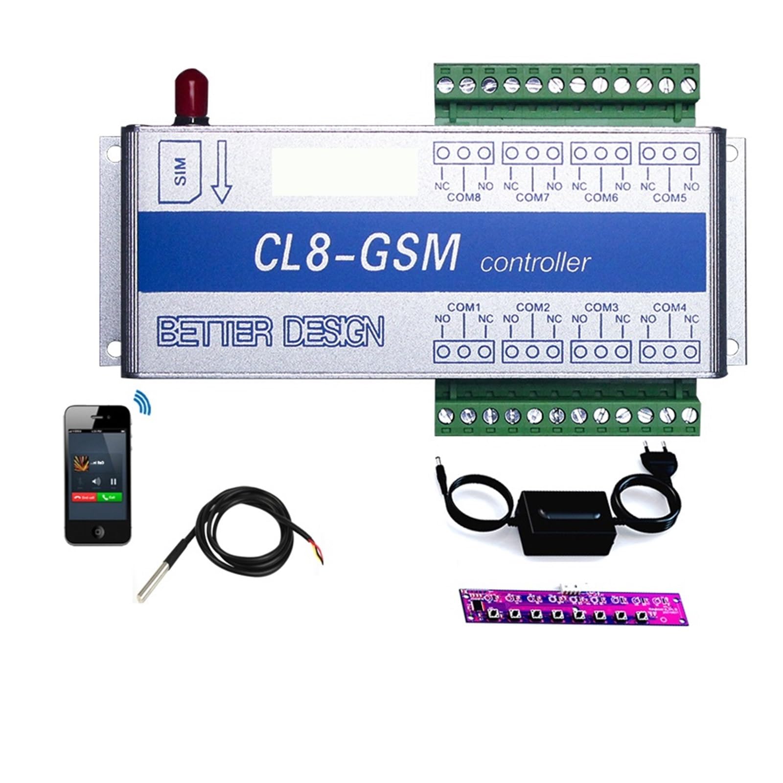 Automatyczny otwieracz drzwi, CL8-GSM-NC Bezprzewodowy system alarmowy z alertami SMS Monitorowanie temperatury Alarm GSM + czujnik z alarmem o awarii zasilania(Kit2)