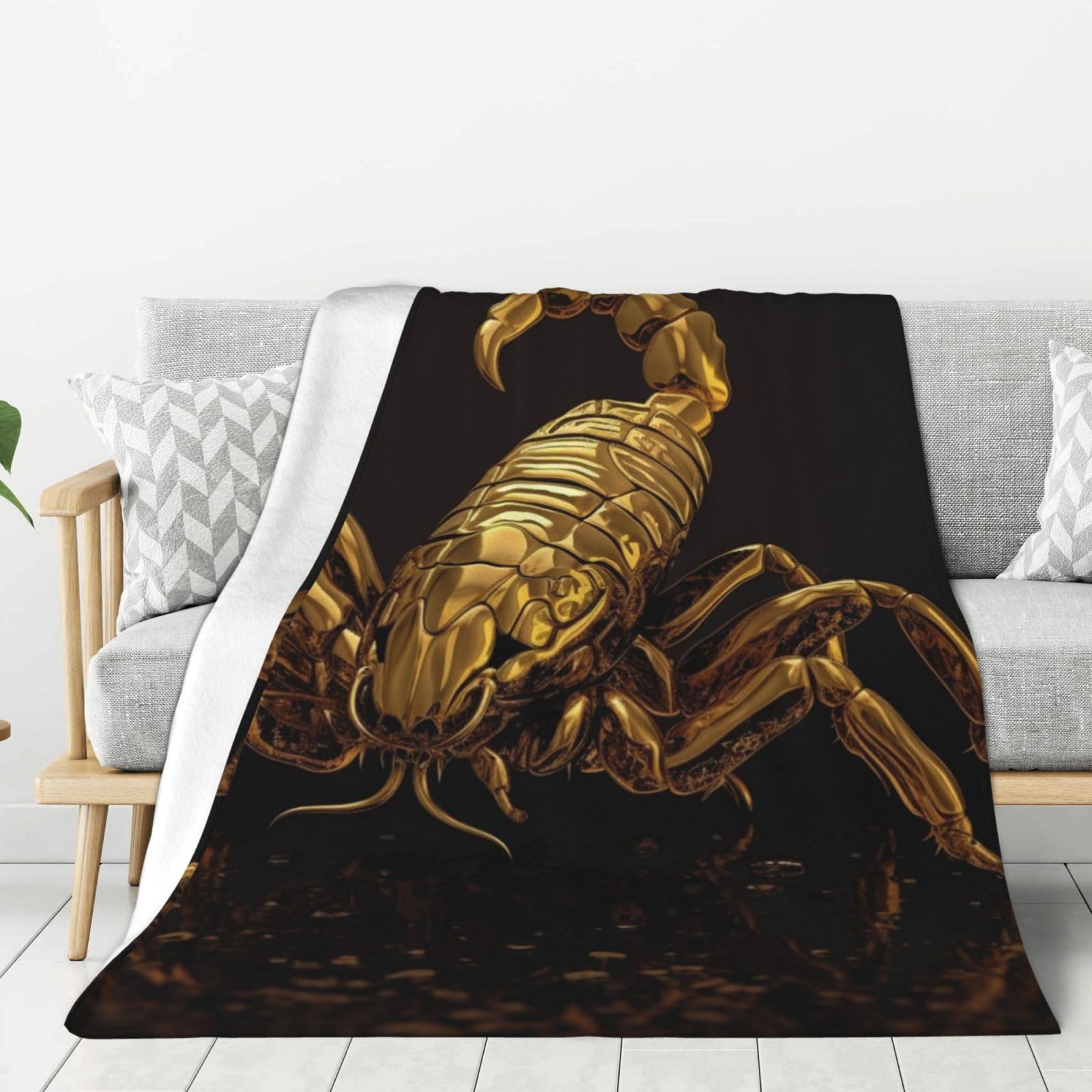 Couverture douce flanelle motif scorpion doré pour éliminer les frissons au salon