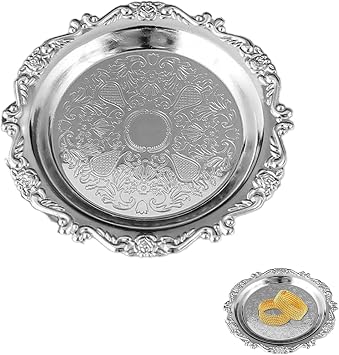 Small Metal Trinket Dish, Silver Tone, 9 x 9 x 1 cm