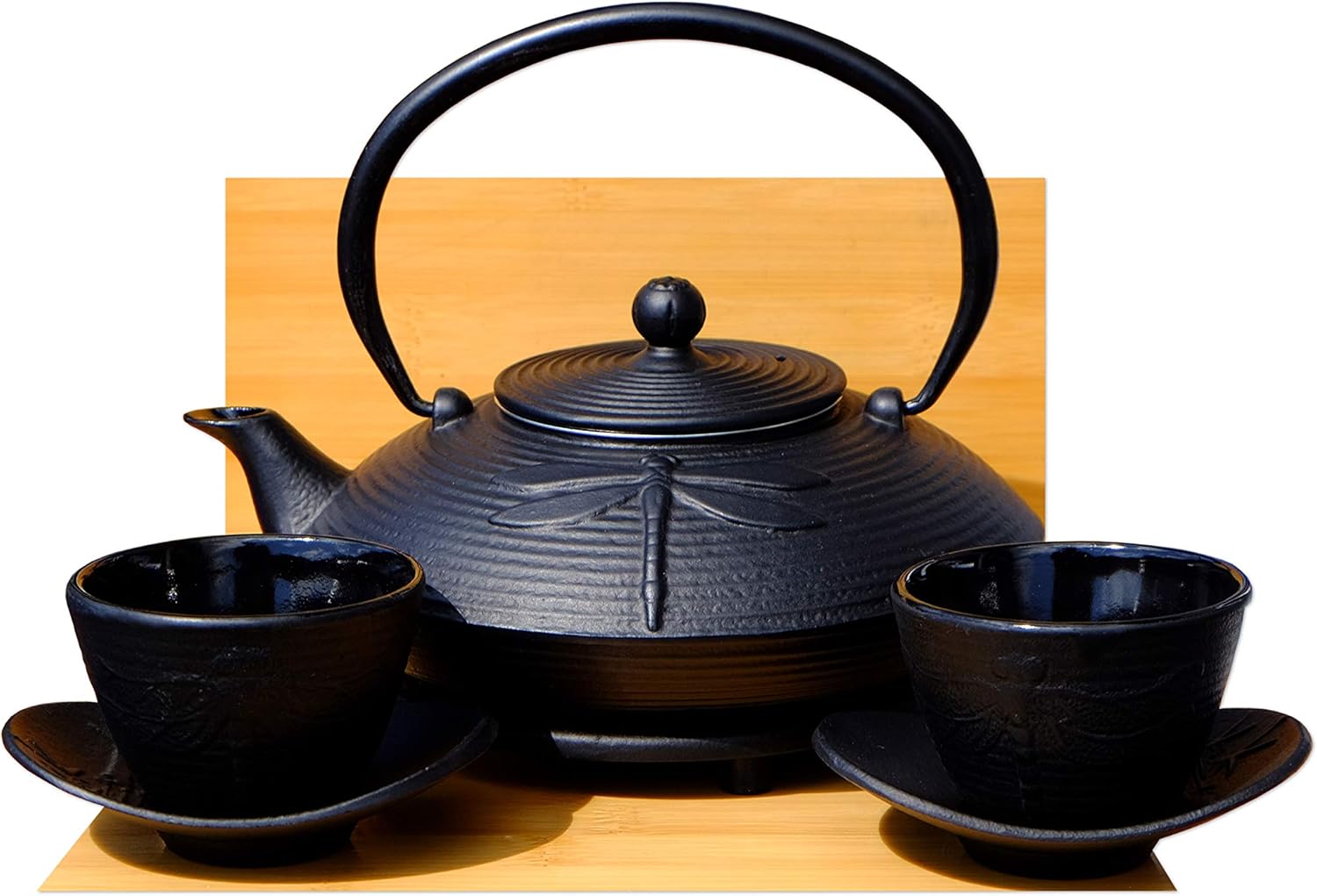 Cast Iron Black Dragonfly Tea Set D Tetsubin teapot Kettle, Trivet