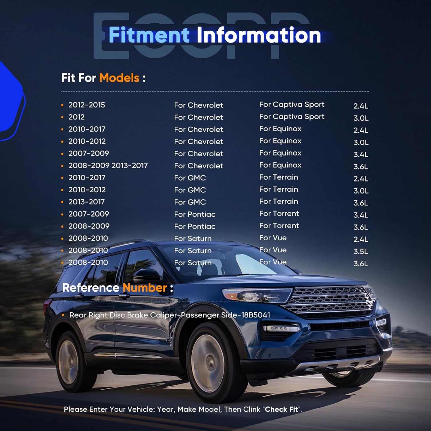 ECCPP Disc Brake Caliper Assembly 18B5041 Replacement For Captiva Sport 2012-2015,For Equinox 2007-2017,For Terrain 2010-2017,For Torrent 2007-2009,For Vue 2008-2010 - Rear Passenger Side