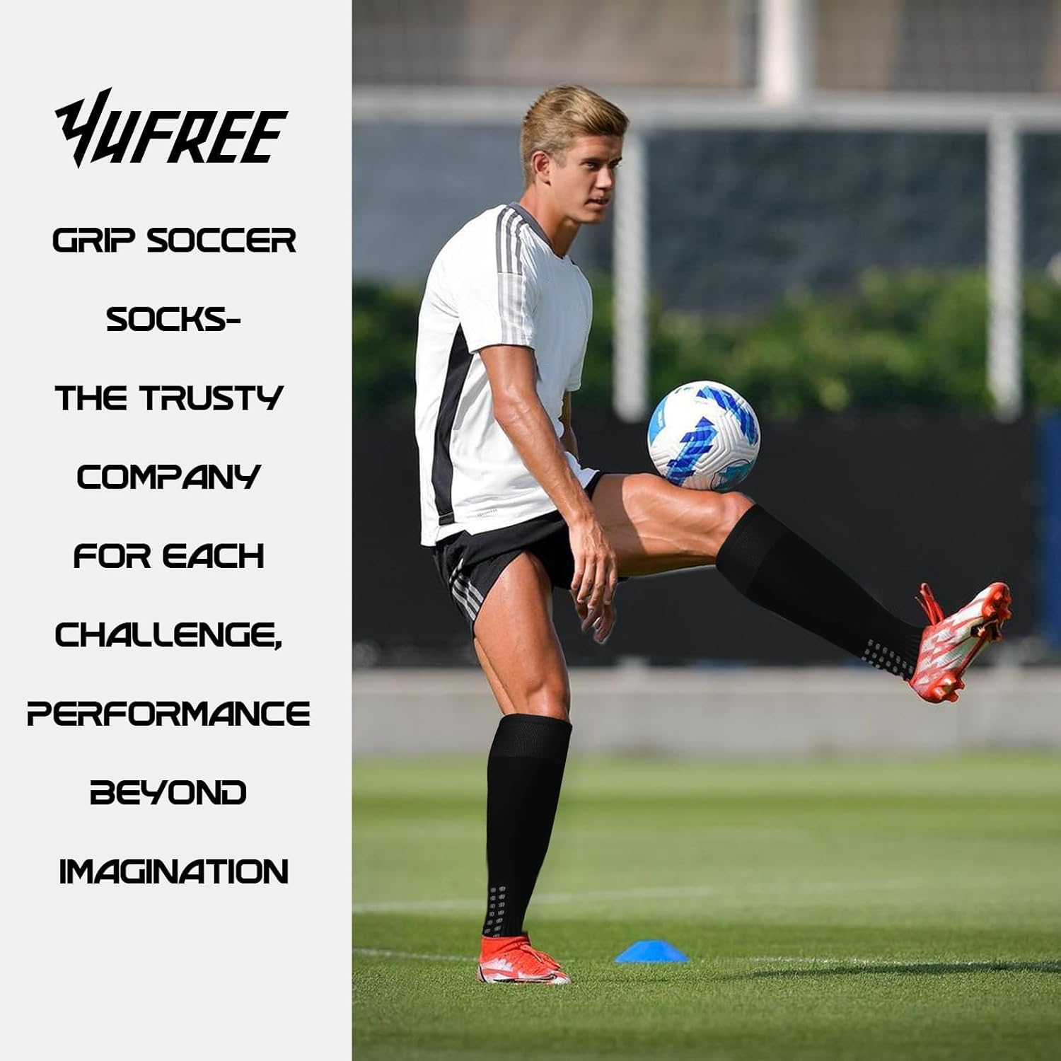 Yufree Mens Knee High Grip Soccer Socks Non Slip Long Socks for Football Basketball Sports - Image 2