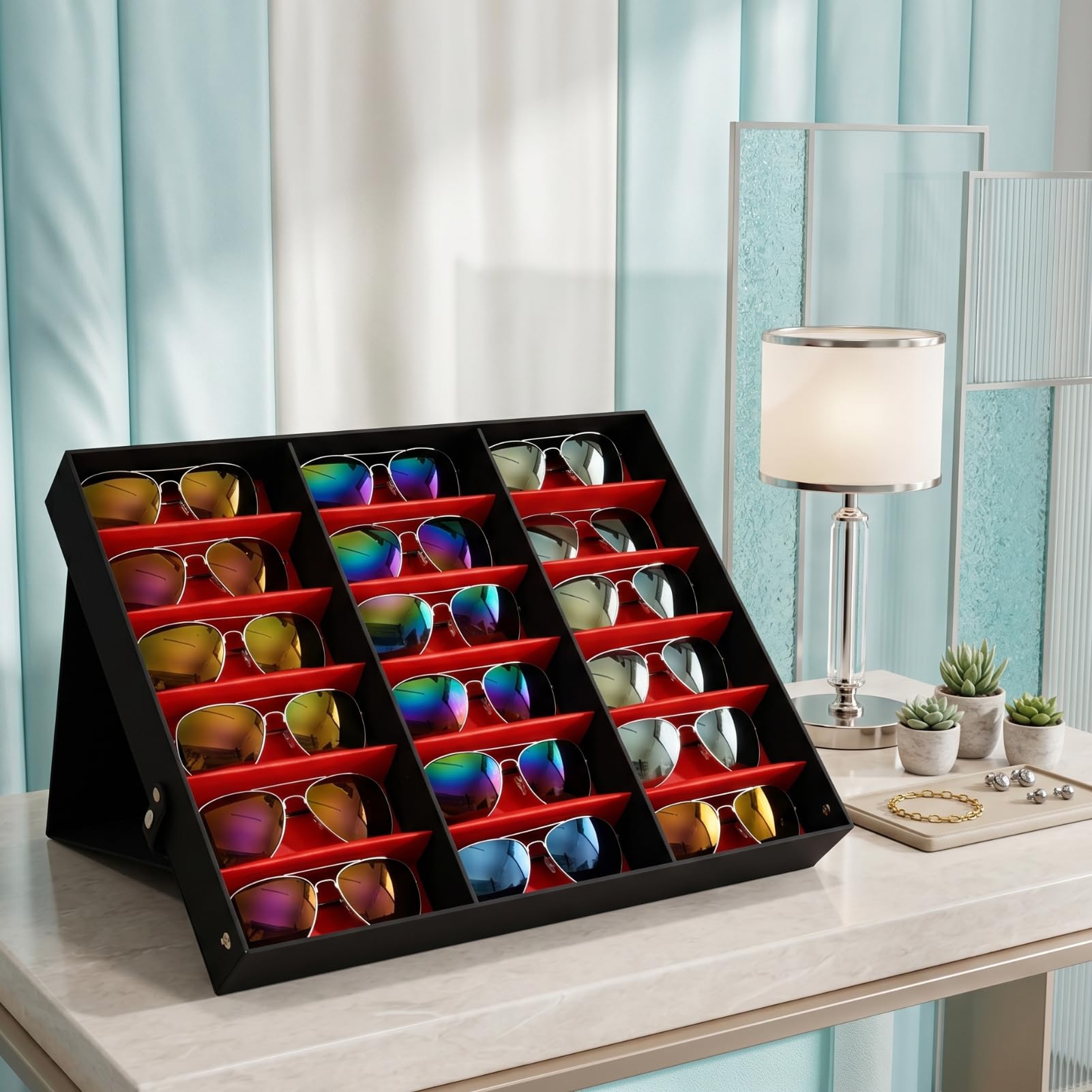 Présentoir De Lunettes, Boîte De Rangement Pour Lunettes De 18 Grilles, Organisateur De Bijoux Pour Lunettes, Étui De Rangement Pour Lunettes Avec Protection Contre La