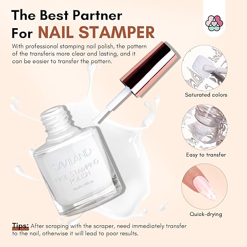 Miniatura 3 de Saviland Sello de uñas de punta francesa, kit de 10 sellos de uñas francesas con 2 esmaltes de gel, cinta de látex para despegar y 2 cabezales de