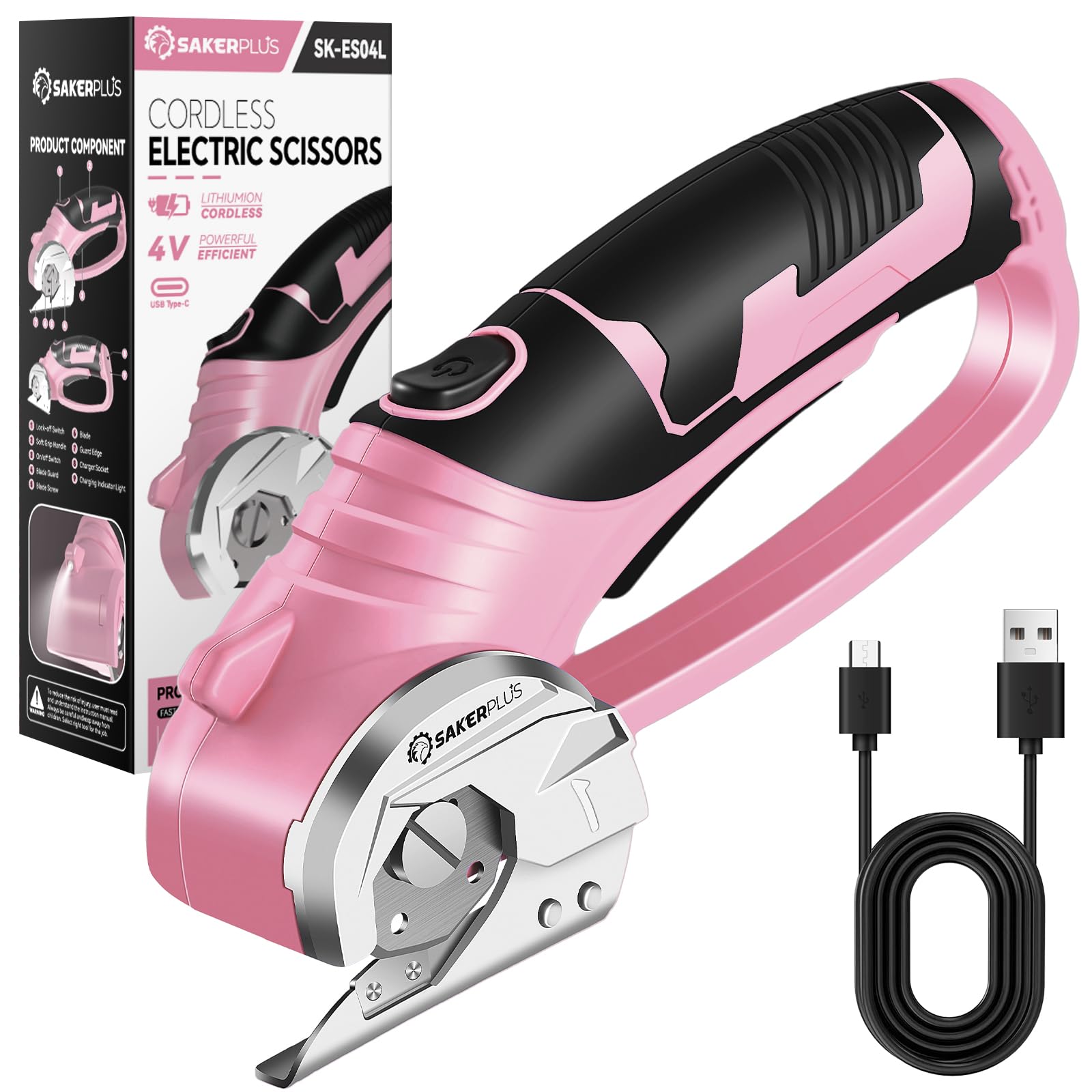 SakerPlus Cordless Electric Scissors, 4V Rechargeable Cardboard Cutter