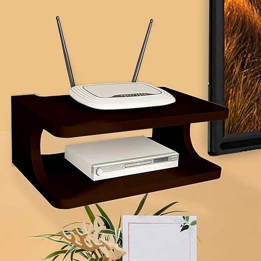 Furniture Cafe Set top Box Stand | WiFi Router Holder Wooden Wall Shelves | Setup Box Stand for Home | Wall Mount Stylish WiFi Router Holder TV Cabinet Living Room Furniture (Color-Brown) at Rs. 198