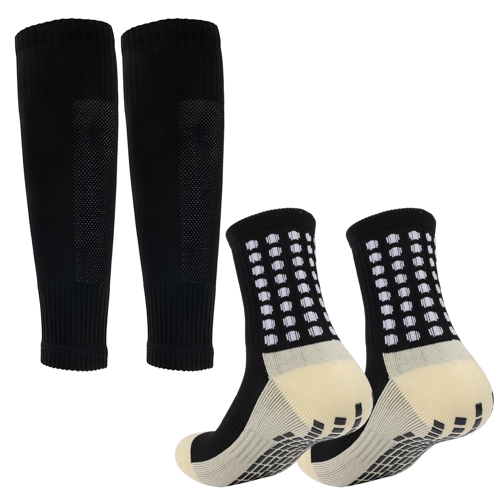 Black Grip Socks with Shin Guard Sleeves – Anti-Slip Football Socks for Ultimate Control & Comfort – Breathable Sports Socks for Men with Cushion Support-image-34