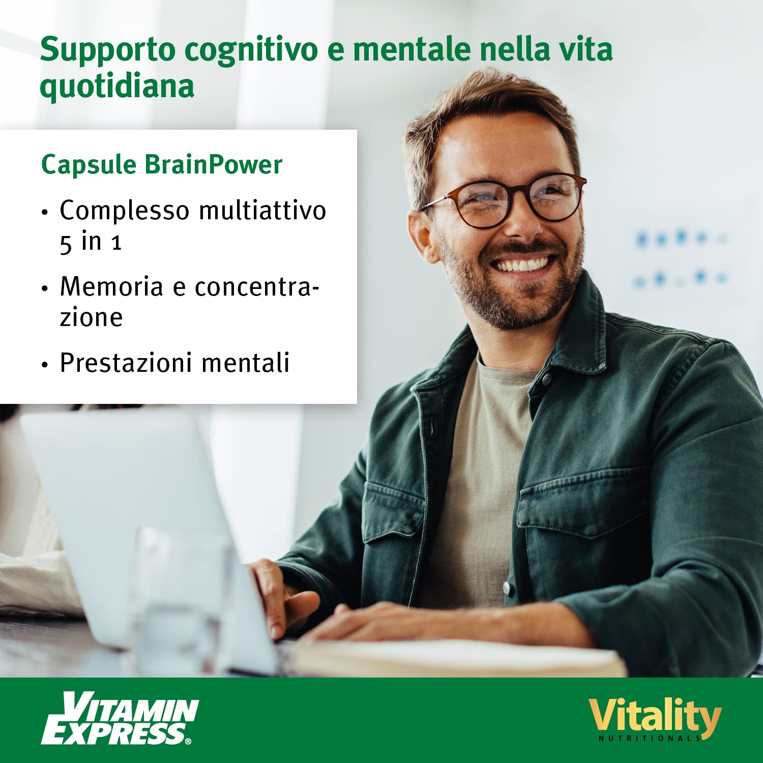Brain Power, Ginkgo Biloba, Brahmi, Vitamina B6. Contribuisce a migliorare memoria, concentrazione, stress e l'affaticamento mentale. Vitality Nutritionals di VitaminExpress