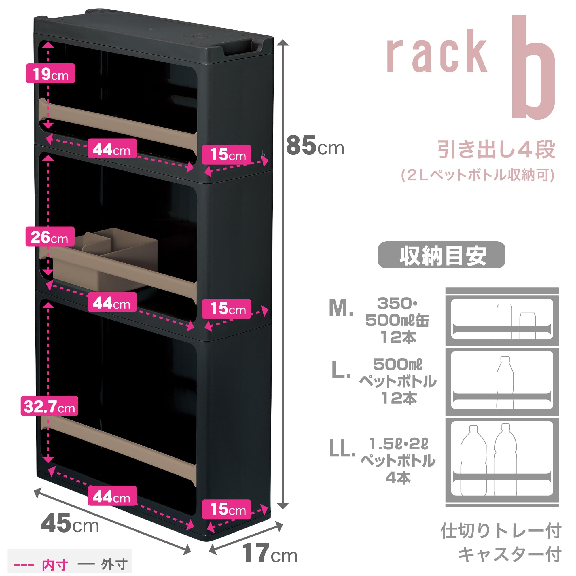 サンカ ストランティ キャスター付き 隙間収納 17cm 引き出し 3段