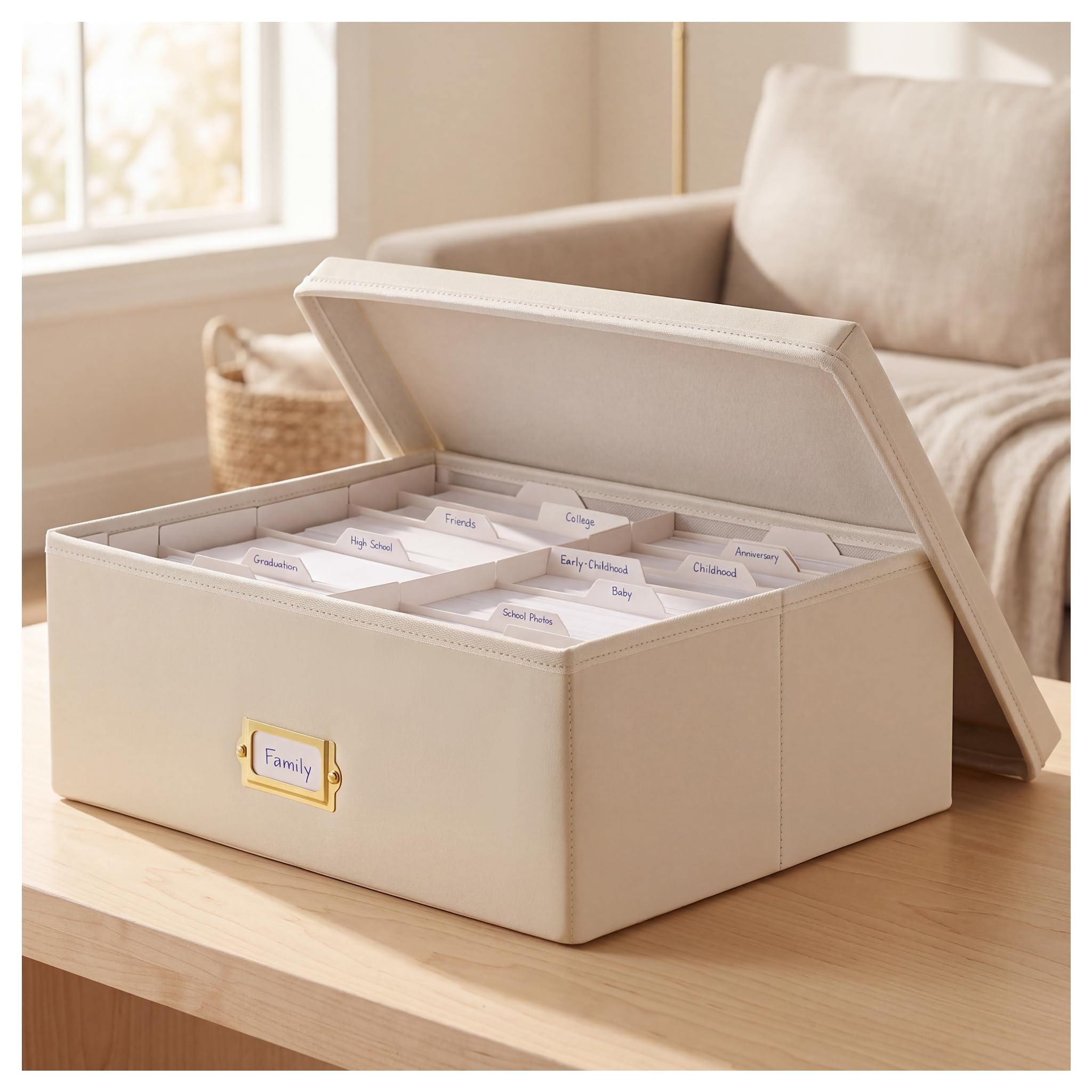 INMAKER Boîte de rangement pour photos en cuir synthétique Blanc 10 x 15 cm