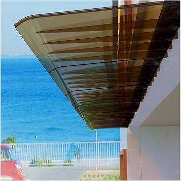Modern Window Awning Door Canopy Uv Rain Snow Protection Fireproof Outdoor Garden Polycarbonate CoverBrown,40x270cm/16x106in