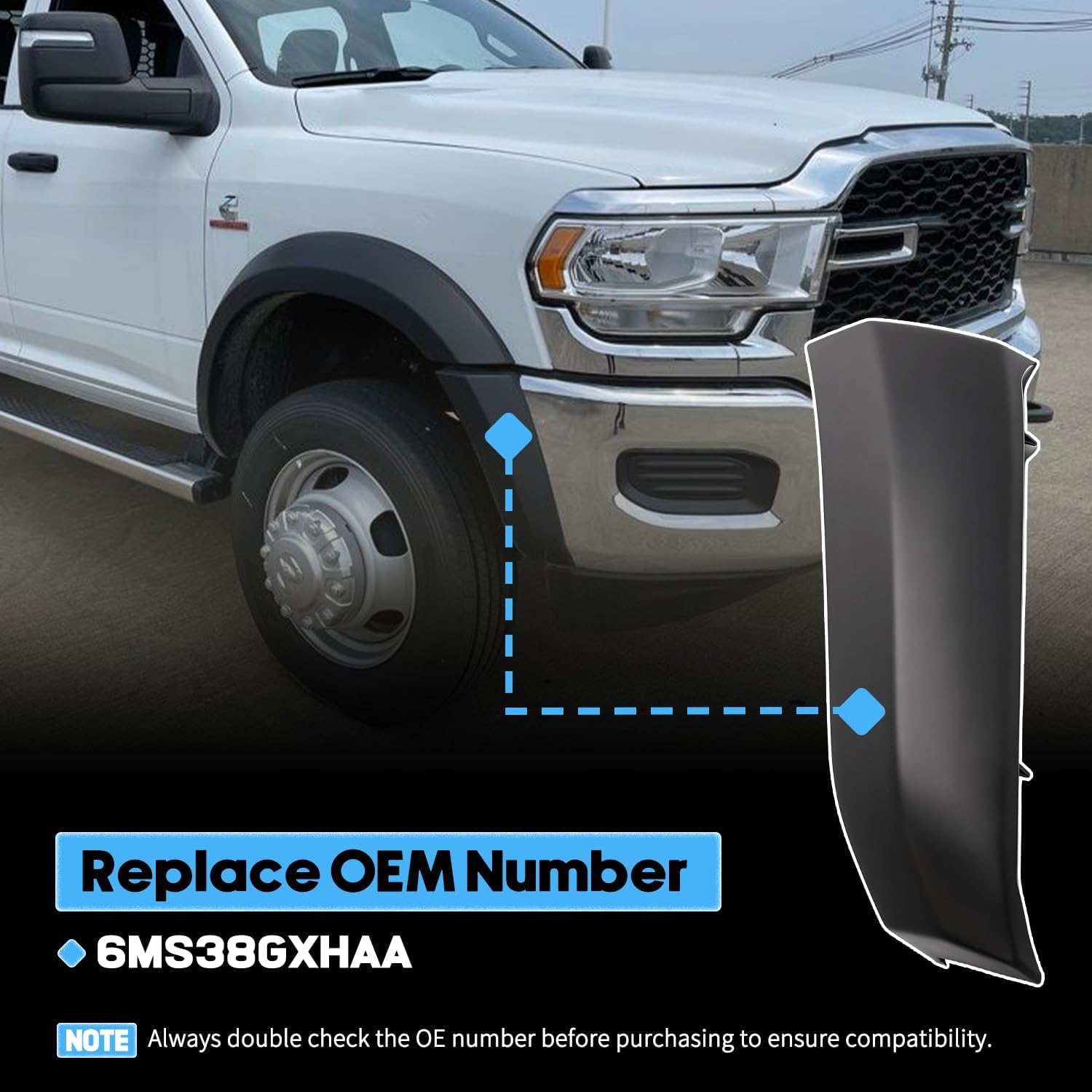 Passenger Side Front Fender Wheel Flare Extension Molding Trim Arch Guard Fit for Ram 4500 2019-2025 Fit for Ram 5500 2019-2025 Right Side Textured Black Replaces 6MS38GXHAA