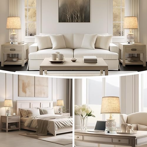 Miniatura 3 de Juego de 2 lámparas de mesa vintage de granja de 19.5 pulgadas para sala de estar, lámparas de noche rústicas tradicionales para dormitorio, mesita