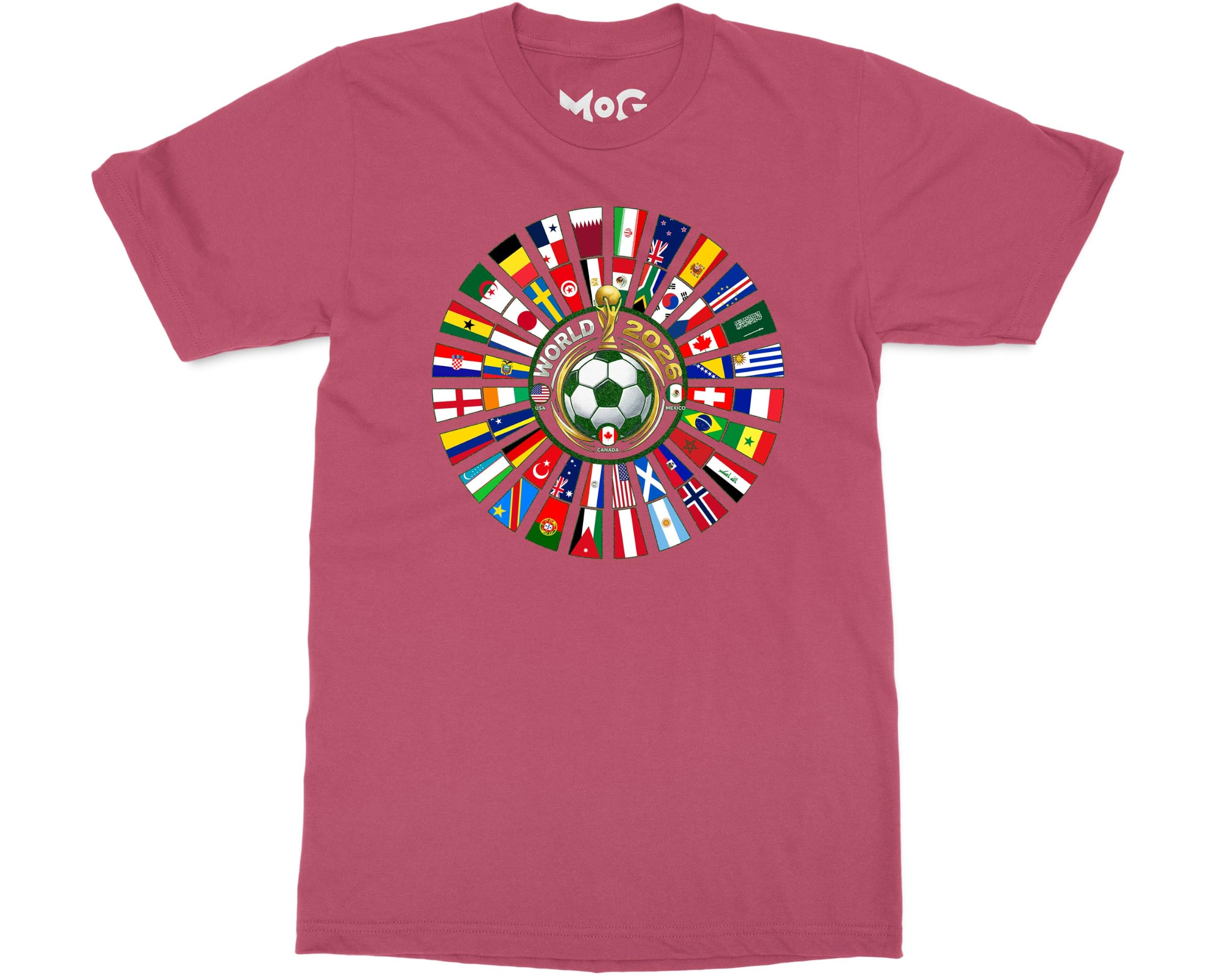 Mog Print 2026 World Football Cup T-Shirt - Pink - Kids - 1-2Y - International Country Flags Shirt - Global Soccer Match Fan Top - Footie Tournament Gift