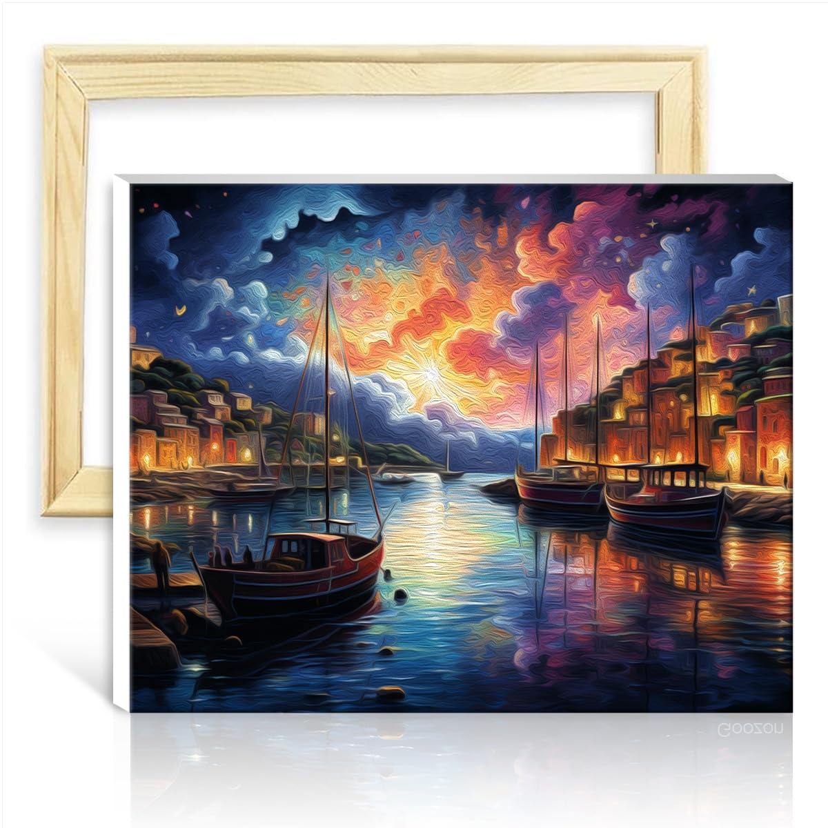 TANGFEIY Oil Painting Dubrovnik Port Pigment on Canvas Painting Adults with 3 Brushes & Acrylic Paints Wall Art Oil Painting by Numbers Kits with Frame(40x50cm) — image 1