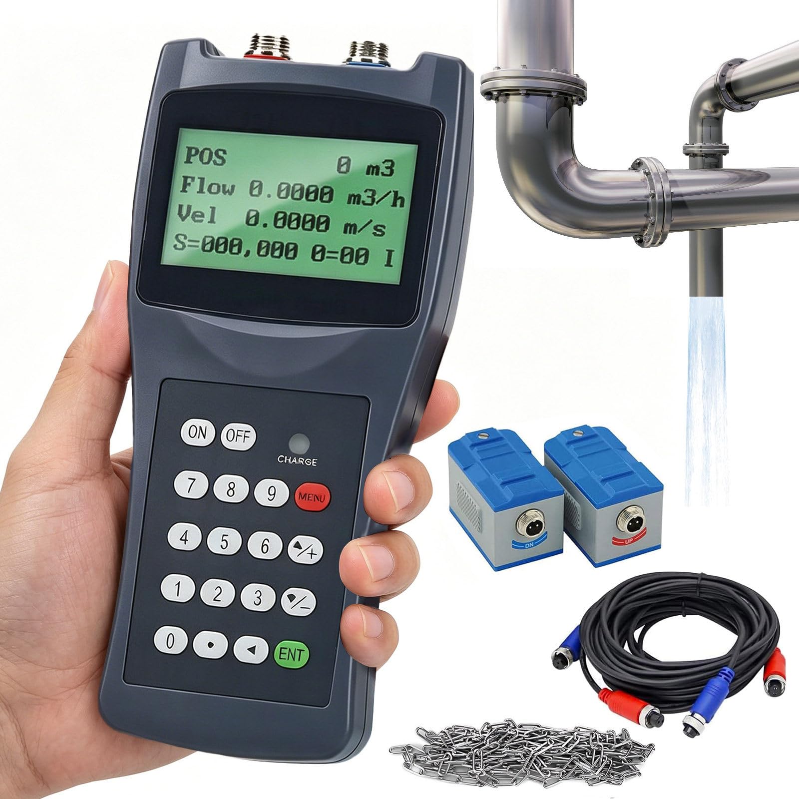 Débitmètre Ultrasonore Portable pour CVC avec Capteur de Débit à Pince S1/M2/TL1, Débitmètre Non Intrusif pour Eau Glacée, Eau de Chauffage, Test d'efficacité Énergétique TL1