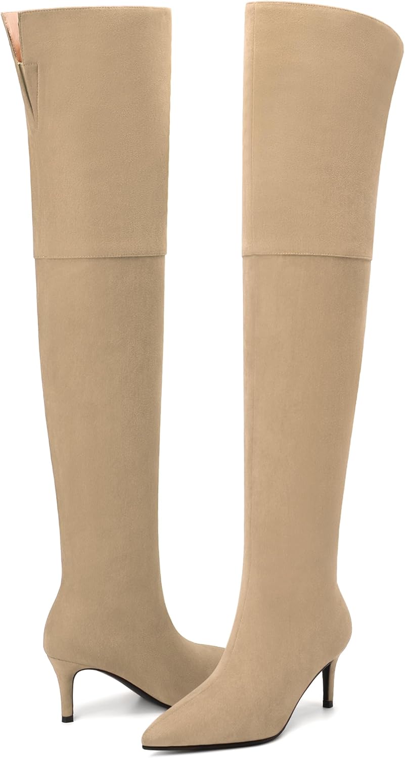 SKYSTERRY Thigh High Boots Over the Knee Boots for Women Pointed Toe Stiletto High Heel Boots Comfortable Wide Calf Side Zipper Pull On Wedding Party Dating Long Fall Boots 2.4 Inch - Image 6