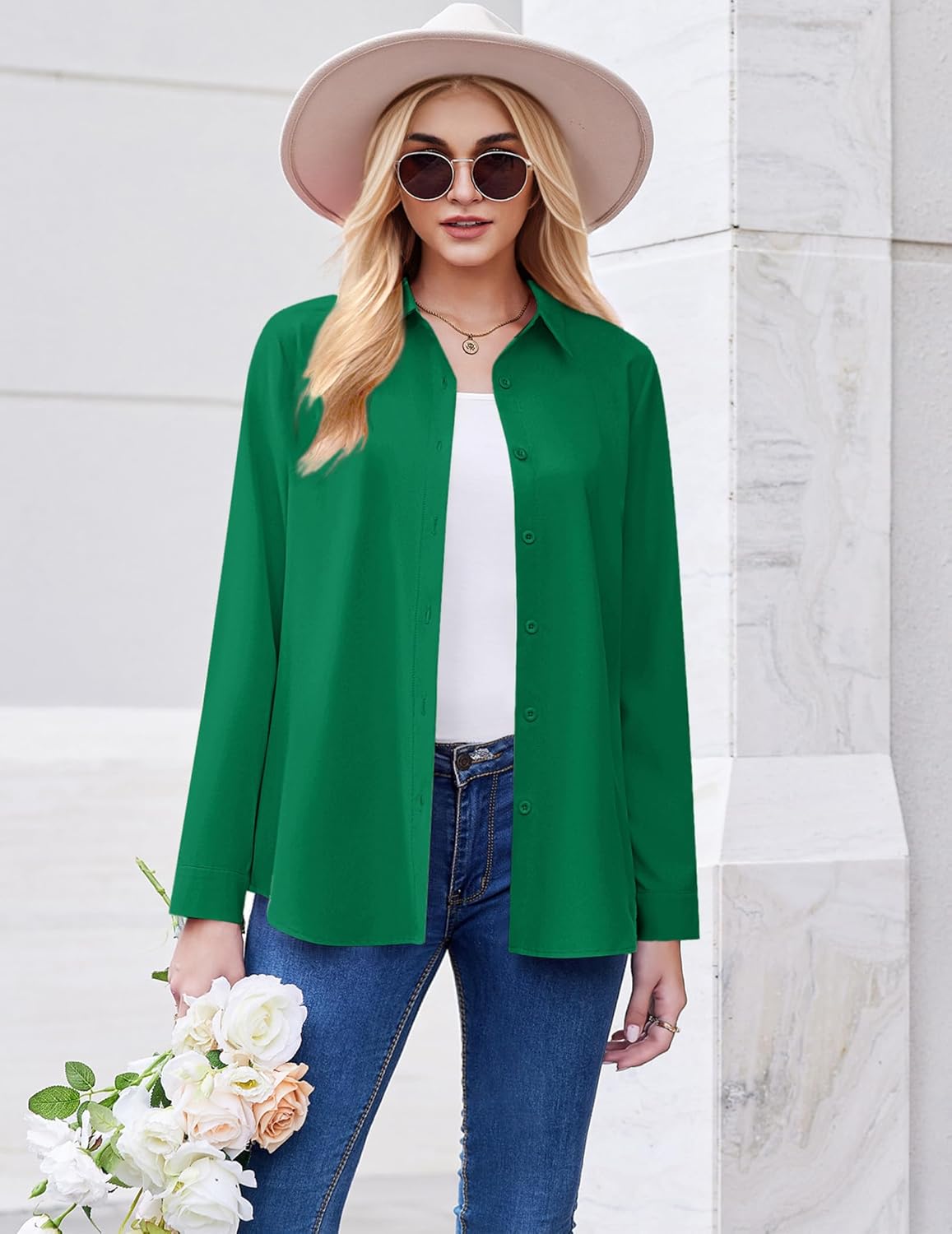 ZEAGOO Button Down Shirt for Women Long Sleeve Blouses Floral Printed Tops Business Casual Work Outfits S-XXL - Image 2