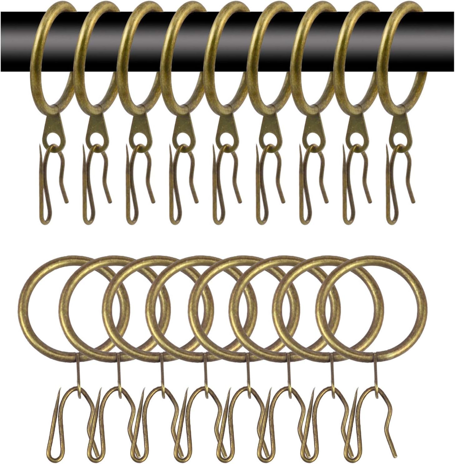 40 Pcs Metal Curtain Rings & Hooks - 30 mm Internal Diameter Decorative Curtain Hanging Rings (Green Bronze)